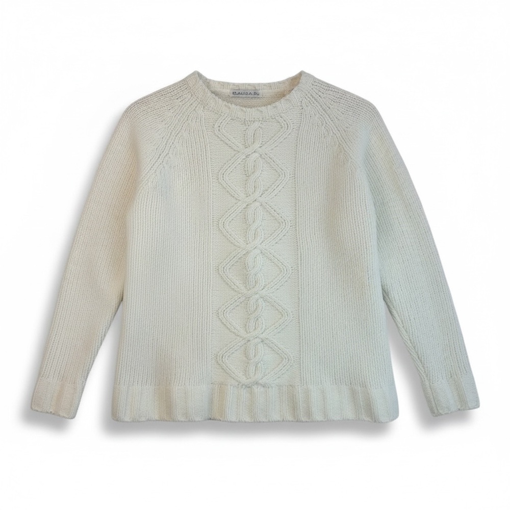 Claudia D Cream Cable Knit Sweater Small